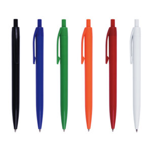 A2567, BOLIGRAFO MAYA. Bolígrafo promocional de plástico con cuerpo y clip de color. Mecanismo de click.