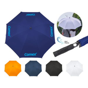 A2935, Paraguas de golf antiviento con botón de apertura automático, varillas y eje de fibra de vidrio, mango de EVA. 8 gajos.