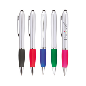 BLT4961, Bolígrafo de plástico en color plata, con goma óptica especial para dispositivos touch. Mecanismo retráctil.