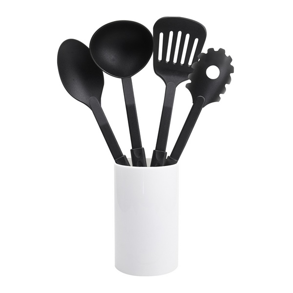 KTC 021, SET DE UTENSILIOS MERAN. Incluye base y 4 utensilios de cocina: cuchara. cucharón. pala y cuchara de pasta.