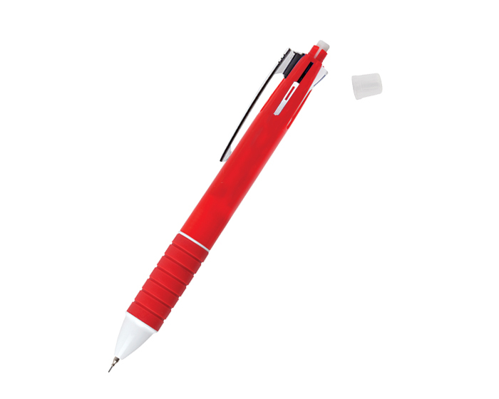 BLP4189, Bolígrafo 5 en 1: lapicero, tinta roja, azul, negra y verde. Mecanismo deslizante.