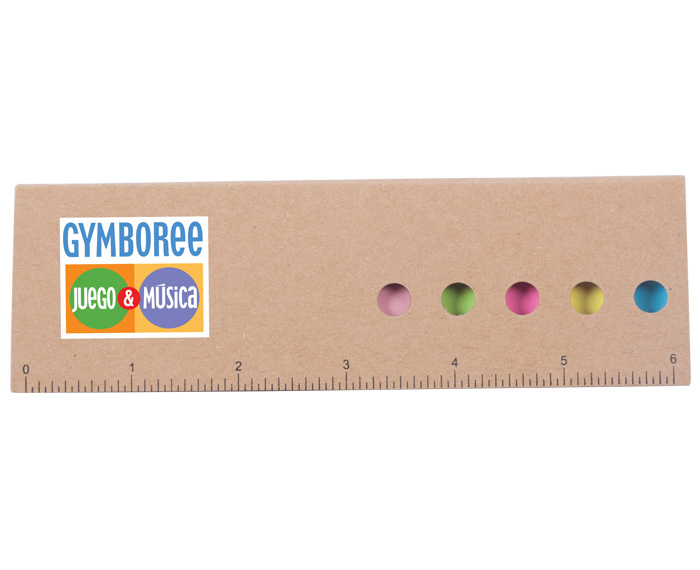 POS2163, Estuche de papel reciclado con regla impresa de 6 pulgadas. Incluye notas y banderas adhesivas de colores.