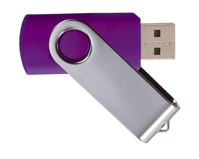 USB10-4G, Memoria USB 2.0 con protector de metal giratorio y cuerpo de goma plástica en color. Placa de metal para grabado. Disponible en 4, 8, 16 y 32 GB. Presentación: caja en color blanco.